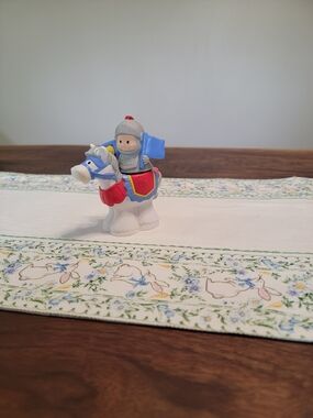Fisher-Price White Horse Knight Figure with Red, Blue, Gray Accents
